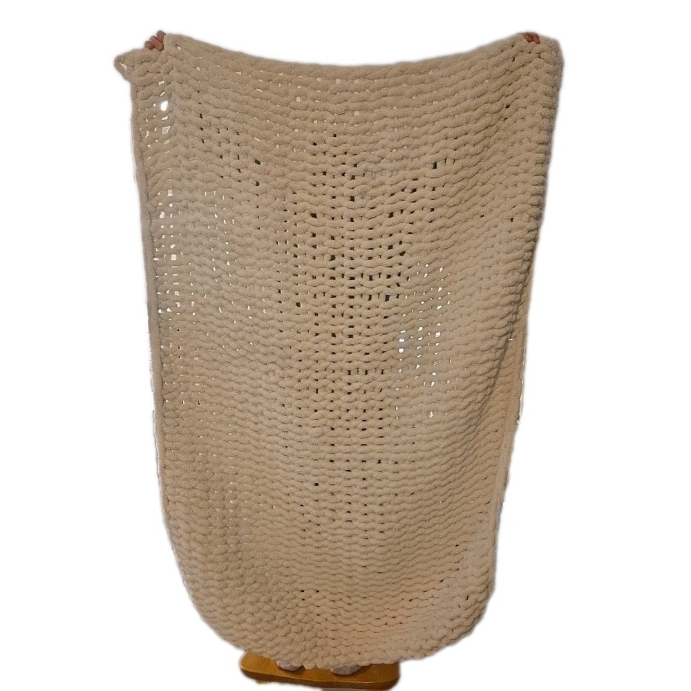 Homemade Cream Chunky Knit Blanket‎ Throw 60''X 45'' Chenille Chunky Knitted
